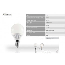 ŻARÓWKA LED SFERA 3W E14 3000K 120 245lm