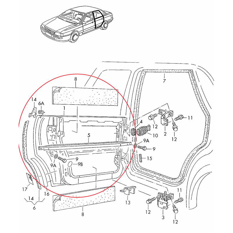 8A0833052 DRZWI TYŁ PRAWE AUDI AUDI ORYGINAŁ